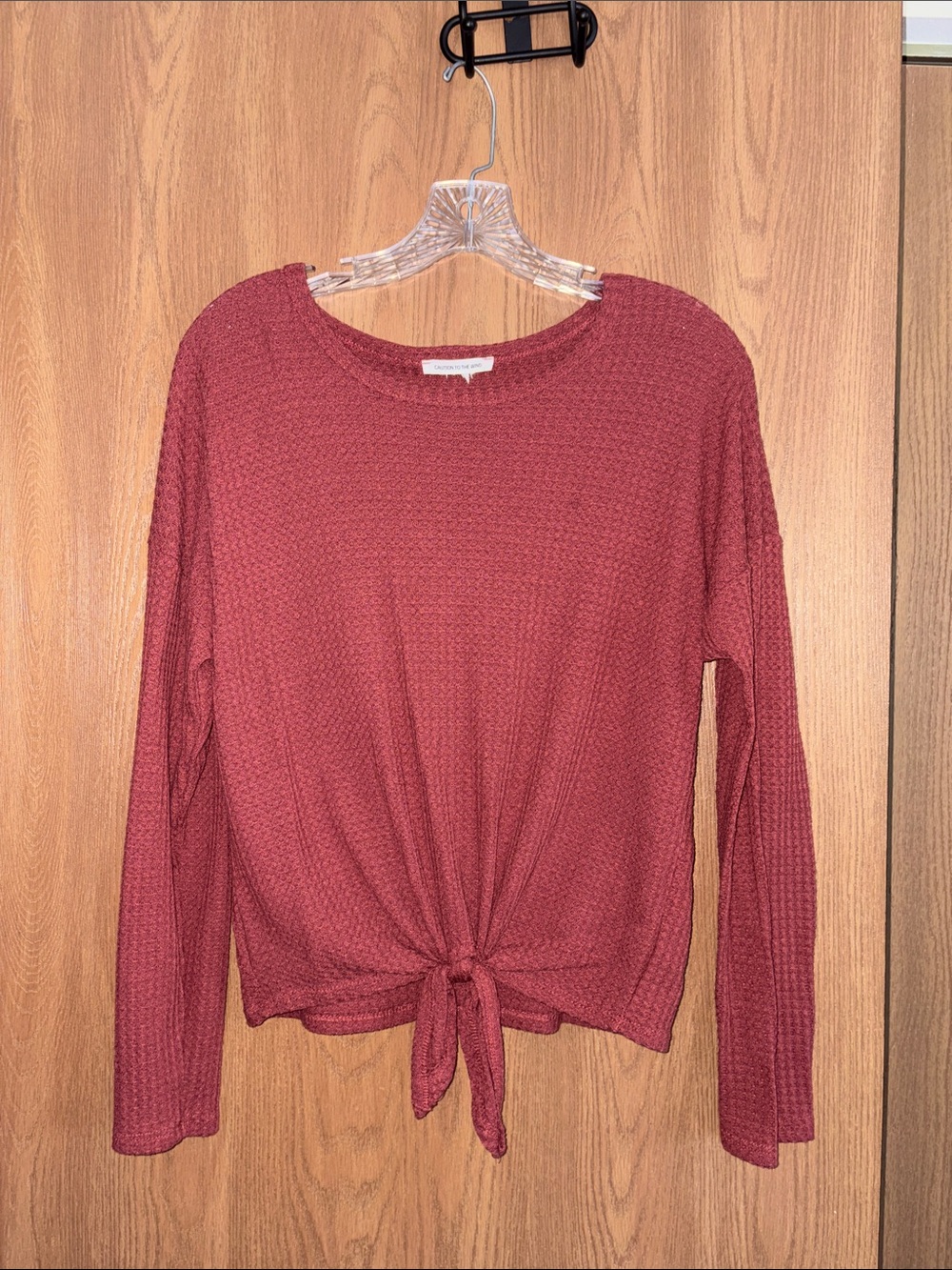Caution To The Wind Long Sleeve Knot-Front Top - Brick Rose